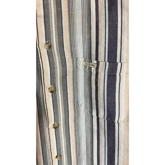 VTG Guess Jeans Vintage Style Men’s Small Striped Button Down Shirt Short Sleeve - Picture 3 of 12